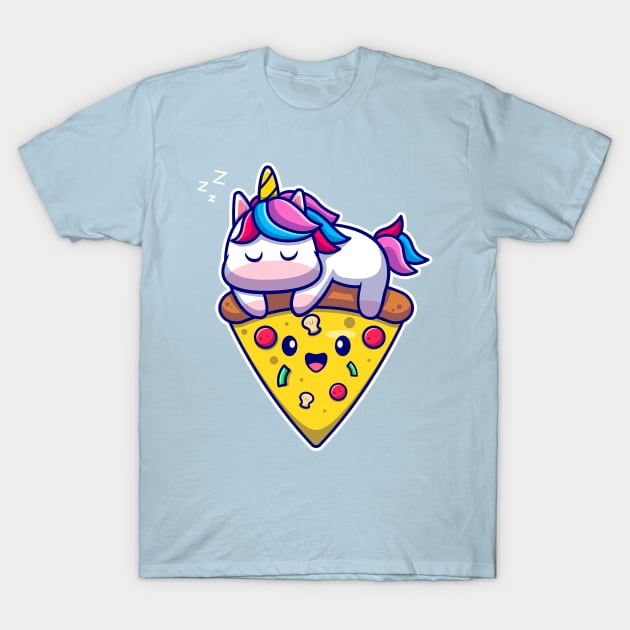 Cute Unicorn Sleeping On Pizza Cartoon T-Shirt by Catalyst Labs